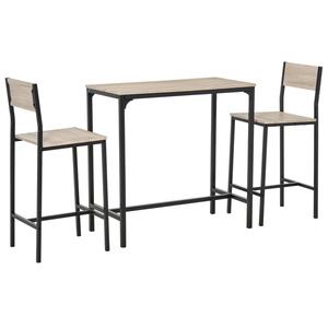 HOMCOM Bartisch mit 2 Stühlen, 3-teiliges Tischset, Barstuhl, Barhocker, MDF, Natur, Schwarz, 89 x 4
