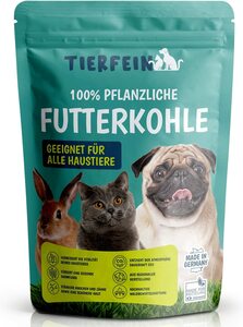 TIERFEIN pflanzenbasierte Futterkohle für Hunde & Katzen (500ml, Pulver) - Pflanzenkohle für Verdauung, Entgiftung, Durchfall – Aktiv-Kohle Haustiere