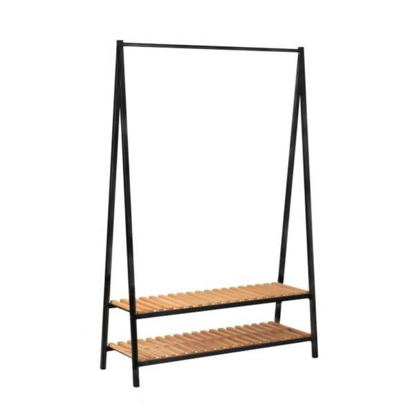 Bild 1 von CASAVANTI Standgarderobe ROBIN schwarz/ braun - Metall - Holzablagen Kiefer massiv - B/H/T 120/ 180/ 43 cm