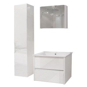 Badezimmerset XL MCW-B19, Waschtisch Spiegelschrank Hängeschrank, hochglanz ~ weiß