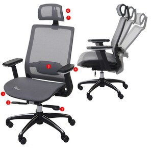 Bürostuhl MCW-A20, Schreibtischstuhl Drehstuhl, ergonomisch Kopfstütze Stoff/Textil ~ grau