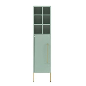 Highboard Sarah 30,4 x 130,6 cm mintfarben - Tiefe 21,8 cm - 1 Drehtür - 6 offene Fächer - Griffe und Füße Metall goldfarbig