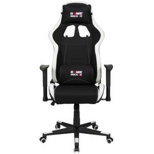 Gaming Stuhl GAME ROCKER Stoffbezug schwarz/ weiß - Sitzhöhenverstellung - Inklusive Rollen - Nacken- und Lendenkissen - bis 110kg belastbar