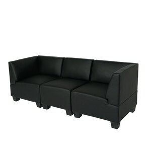 Modular 3-Sitzer Sofa Couch Moncalieri, Kunstleder ~ schwarz, hohe Armlehnen