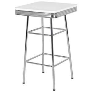 CASAVANTI Bartisch 60 x 60 cm weiß - Höhe 100 cm -  Vierfußgestell Metall - Stahl - chromfarbig - Tischplatte weiß Holznachbildung