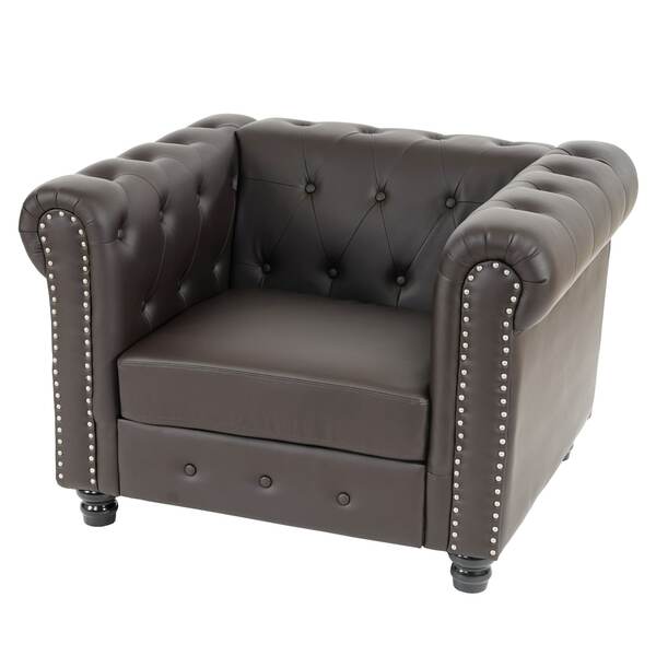 Bild 1 von Luxus Sessel Loungesessel Relaxsessel Chesterfield Edingburgh Kunstleder ~ runde Füße, braun