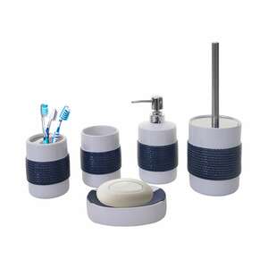 5-teiliges Badset MCW-C73, WC-Garnitur Badezimmerset Badaccessoires, Keramik ~ blau/weiß