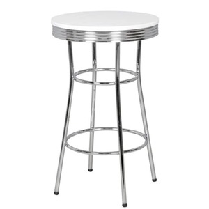 CASAVANTI Bartisch 60 cm weiß - Höhe 100 cm -  Vierfußgestell Metall - Stahl - chromfarbig - Tischplatte weiß Holznachbildung - rund