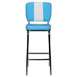 CASAVANTI Barhocker Lederlook blau/ weiß - Vierfußgestell chromfarbig - gepolstert - Sitzhöhe 76 cm
