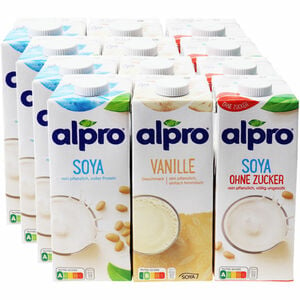 ALPRO Mix-Karton Sojadrink Natur, ohne Zucker & Vanille, 12er Pack