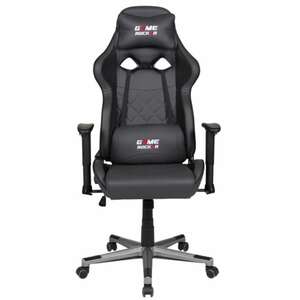 Gaming Stuhl GAME ROCKER Lederlook schwarz - Sitzhöhenverstellung - Inklusive Rollen - Nacken- und Lendenkissen - bis 110kg belastbar