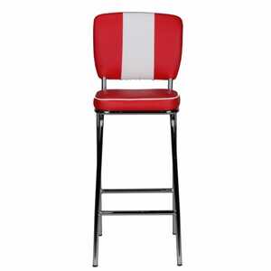 CASAVANTI Barhocker Lederlook rot/ weiß - Vierfußgestell chromfarbig - gepolstert - Sitzhöhe 76 cm