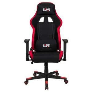 Gaming Stuhl GAME ROCKER Stoffbezug schwarz/ rot - Sitzhöhenverstellung - Inklusive Rollen - Nacken- und Lendenkissen - bis 110kg belastbar