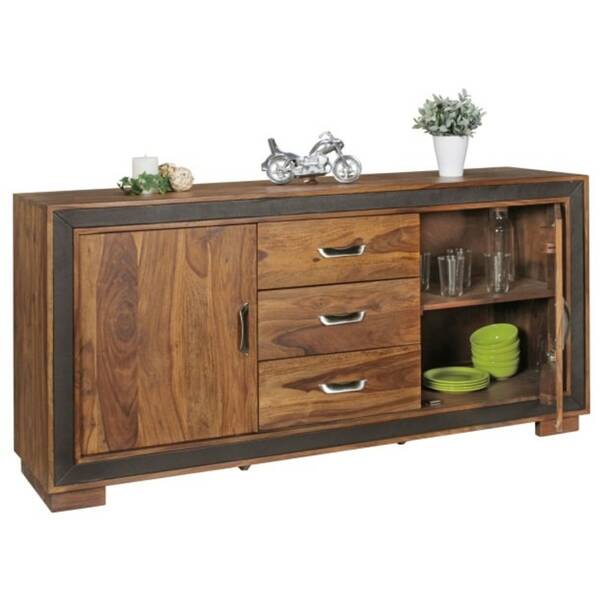 Bild 1 von CASAVANTI Sideboard 160 x 80 cm braun - Inklusive 2 Drehtüren - 3 Schubkästen - 2 Einlegeböden - massiv - Tiefe 44 cm