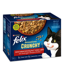 PURINA felix® Nassfutter für Katzen Sensations Crunchy Geschmacksvielfalt vom Land