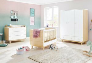 Pinolino® Babyzimmer-Komplettset »Round«, (Set, 3-St), breit groß, mit Kinderbett, Schrank und Wickelkommode, Made in Europe