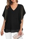 Bild 1 von VAFOLY Frauen Formelle Oberteile,Damen Kurzarm Bluse Schwarz Leichtes Chiffon Business Casual Top V-Ausschnitt Elegante Sommer Oberteile Arbeitskleidung fur Damen Büro Doppellagige Tunika Schwarz M