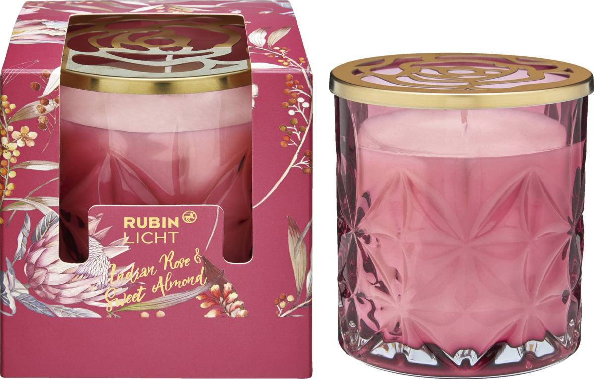 Bild 3 von Rubin Licht Duftglas mit Golddeckel Indian Rose & Sweet Almond