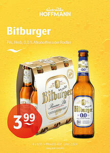 Bitburger Premium Pils, Herb, 0,0 % Alkoholfrei oder Radler