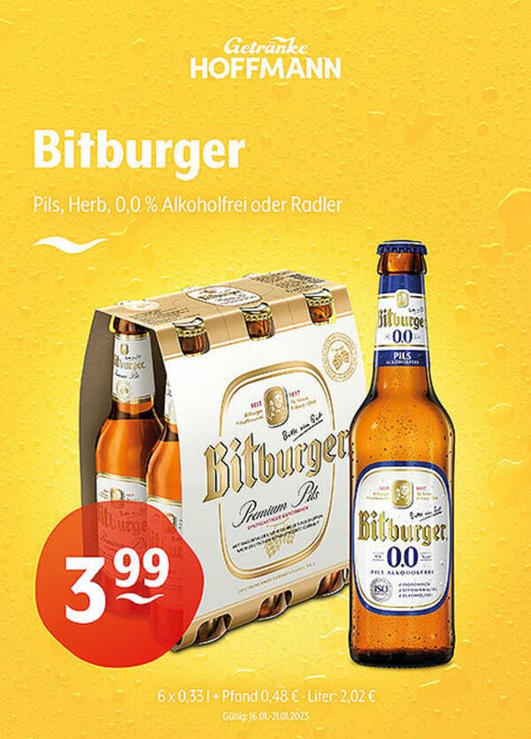 Bild 1 von Bitburger Premium Pils, Herb, 0,0 % Alkoholfrei oder Radler