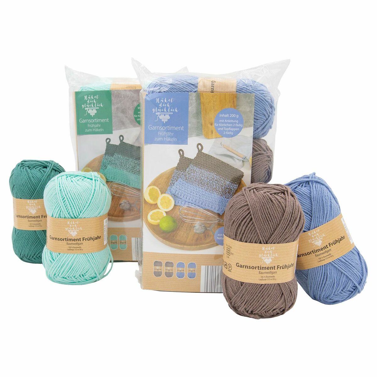 Bild 1 von STRICK’ DICH GLÜCKLICH/HÄKEL’ DICH GLÜCKLICH Garn in Frühlingsfarben, 4er-Set