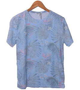 REVIEW Kinder Sommer-Shirt sommerliches T-Shirt mit tropischem Allover-Print Hell-Blau