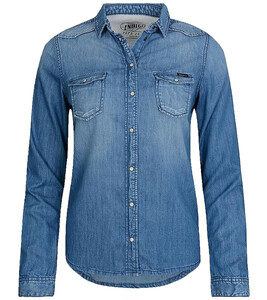Pepe Jeans Rosetta Hemd-Bluse schönes Damen Jeans-Hemd mit Brusttaschen Slim Fit Blau