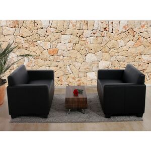 Sofa-Garnitur Couch-Garnitur 2x 2er Sofa Moncalieri Kunstleder ~ schwarz