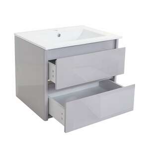 Waschbecken + Unterschrank MCW-B19, Waschbecken Waschtisch Badezimmer, hochglanz 50x60cm ~ grau