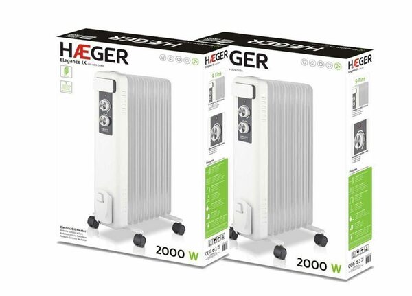Bild 1 von HAEGER Ölradiator 2x 2000 W Sparpack Elektorheizung energiesparend, 9 Rippen, klein, a, 2000 W, unter 2500 W, ohne fernbedienung