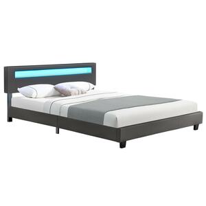 Juskys Polsterbett Paris 160x200 cm – Bett mit LED Beleuchtung & Lattenrost – Doppelbett grau