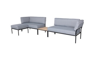 METRO Professional Modulare Lounge Garnitur, Stahl/ Teakholz/ Polyester, 132.5 x 71.5 x 72 cm, inkl. Kissen, grau, 4-tlg.