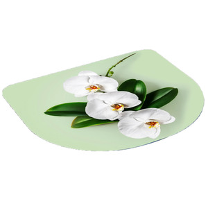 Santosini Weichschaum-Badematte - ca. 55 x 50 cm, halbrund, Orchidee/ Weiß
