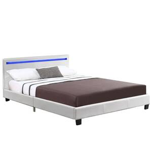Juskys Polsterbett Verona 120 x 200 cm – Bett mit LED-Beleuchtung, Lattenrost & Kopfteil - Weiß