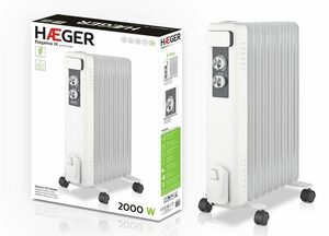 HAEGER Ölradiator Bestseller energiesparend, Heizung, Heizstrahler, klein, a, 9 Rippen, 2000 W, unter 2500 W, Elektroheizung, weiß
