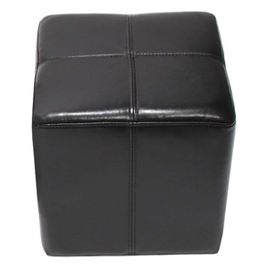 Sitzhocker Carrara, Leder + Kunstleder, 36x36x36cm ~ schwarz