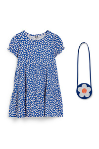 C&A Set-Kleid und Tasche-2 teilig-geblümt, Blau, Größe: 110