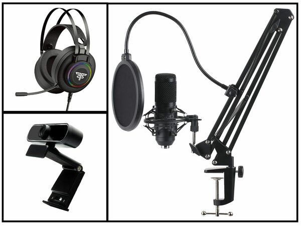Bild 1 von Hyrican »Striker Streamer Startup Collection Headset + Studio Mikrofon + Webcam« Eingabegeräte-Set, ST-GH530 + ST-SM50 + DW1 kabelgebunden, USB, schwarz