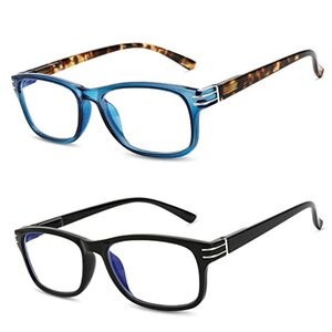 Madison Avenue 2er-pack Lesebrille, Blaulichtfilter Brille fur Damen und Herren, Rechteck Leser mit Federscharniere,Schwarz/Blau +2.00 dioptrien