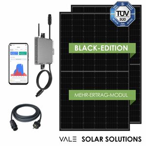 VALE Solaranlage »VALE MiniPV 600-DY-1-O«, (2 schwarze Solarmodule, 600W Wechselrichter, 5m Schuko-Anschlusskabel), Balkonkraftwerk Steckerfertig, WIFI, Schwarz, Smarte Überwachung
