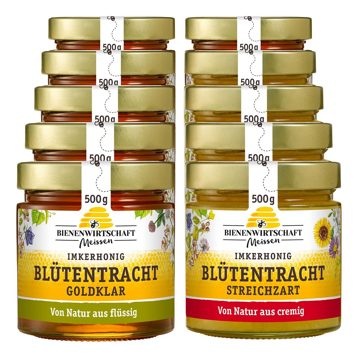 Bild 1 von Bienenwirtschaft Meissen Imkerhonig 500 g, verschiedene Sorten, 10er Pack