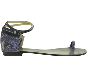 CR7 CRISTIANO  RONALDO Sandalen flache Damen Echtleder-Sandalette Reptilien-Look Made in Portugal Blau