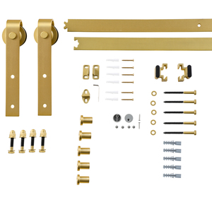 HOMCOM Schiebetüren-Beschlagsatz Schiebetürsystem Komplett-Set mit Schrauben Laufschiene, aus Kohlenstoffstahl Gold 200 x 40 x 0,6 cm