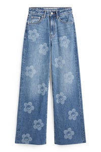 C&A CLOCKHOUSE-Wide Leg Jeans-High Waist-geblümt, Blau, Größe: 44