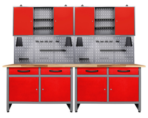 Kraft Werkzeuge Werkstatt Set Werner 240 cm 2 Schränke LED rot