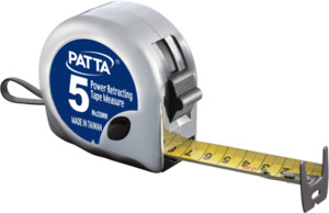 PATTA Power Rollmaßband 5M x 25mm mit metrischem und anglo-amerikanischem Maßstab, beidseitig bedruc