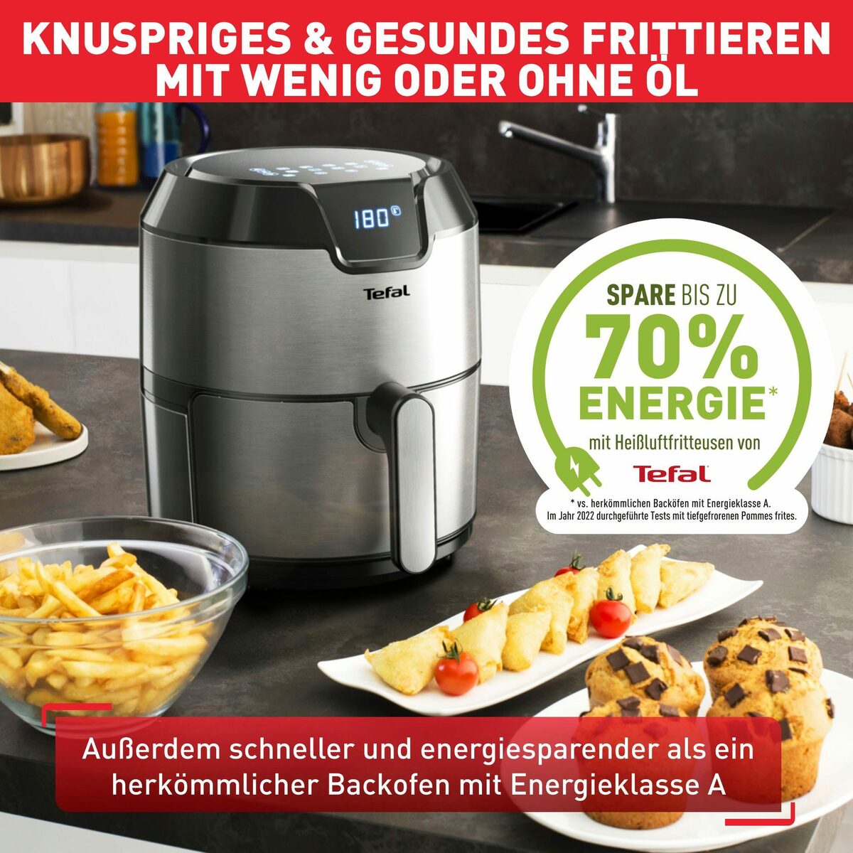 Tefal Heißluftfritteuse EY401D.HERO Easy Fry Deluxe, 1500 W, Mit ...