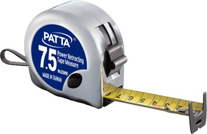 PATTA Power Rollmaßband 7.5M x 25mm mit metrischem und anglo-amerikanischem Maßstab, beidseitig bedr