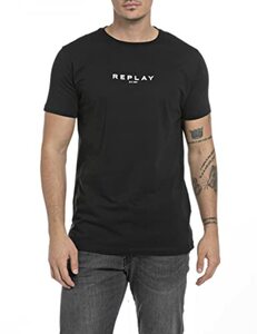 Replay Herren T-Shirt Kurzarm mit Logo Print, Schwarz (Black 098), XS