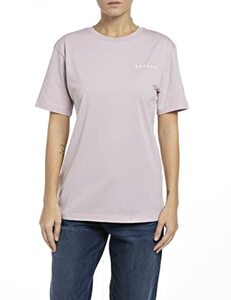 Replay Damen T-Shirt Kurzarm mit Logo Schriftzug, Rosa (Quartz Rose 513), XS